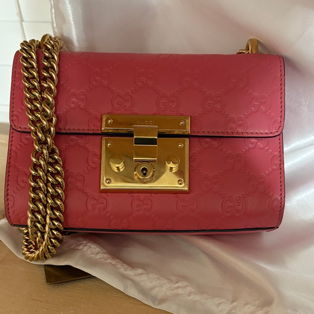 Gucci Pink GG Embossed Leather Crossbody with Gold Hardware